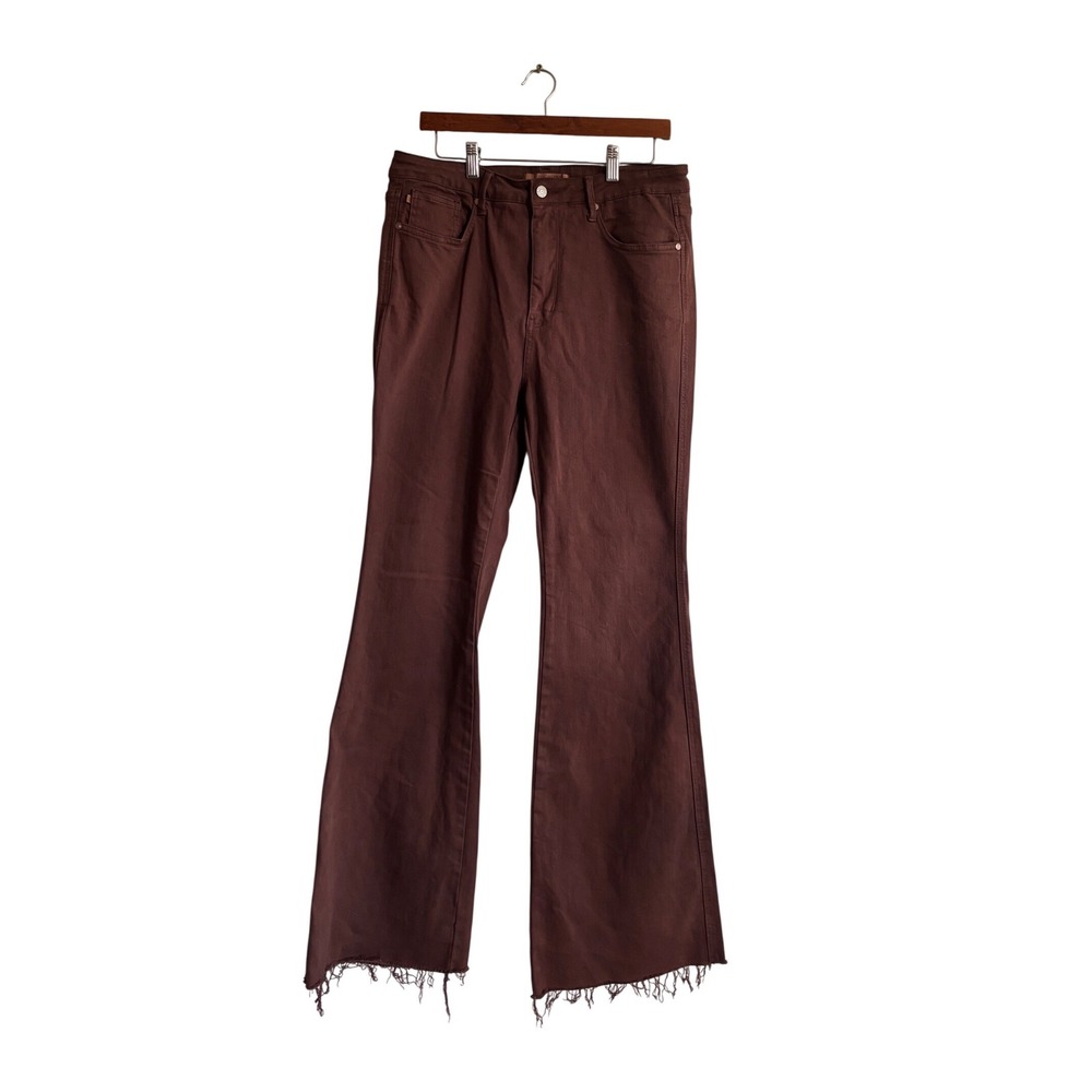 Judy Blue Brown Garment Dyed High Waist Flare Jeans Raw Hem Size 15/32 tall